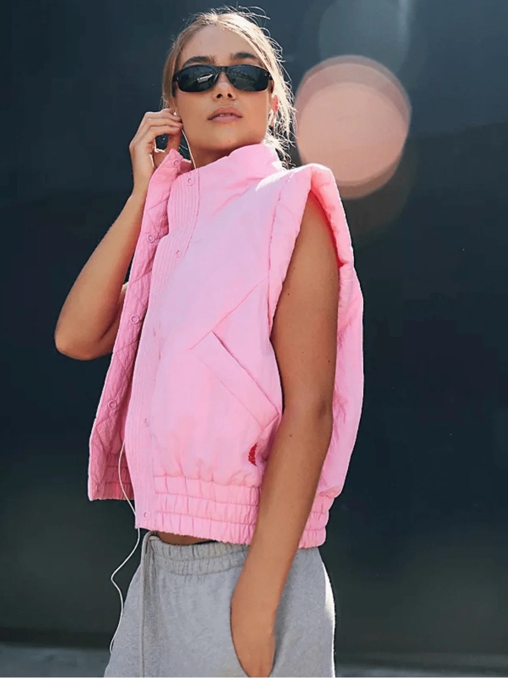 Free People Quilted Sleeveless Vest in Bubblegum Pink